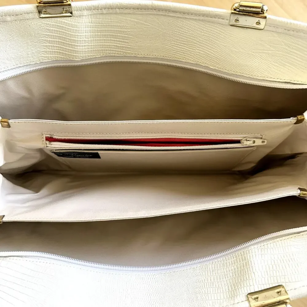VTG Caprice Patchwork Handbag Snakeskin Leather Retro Ostrich Embossed White